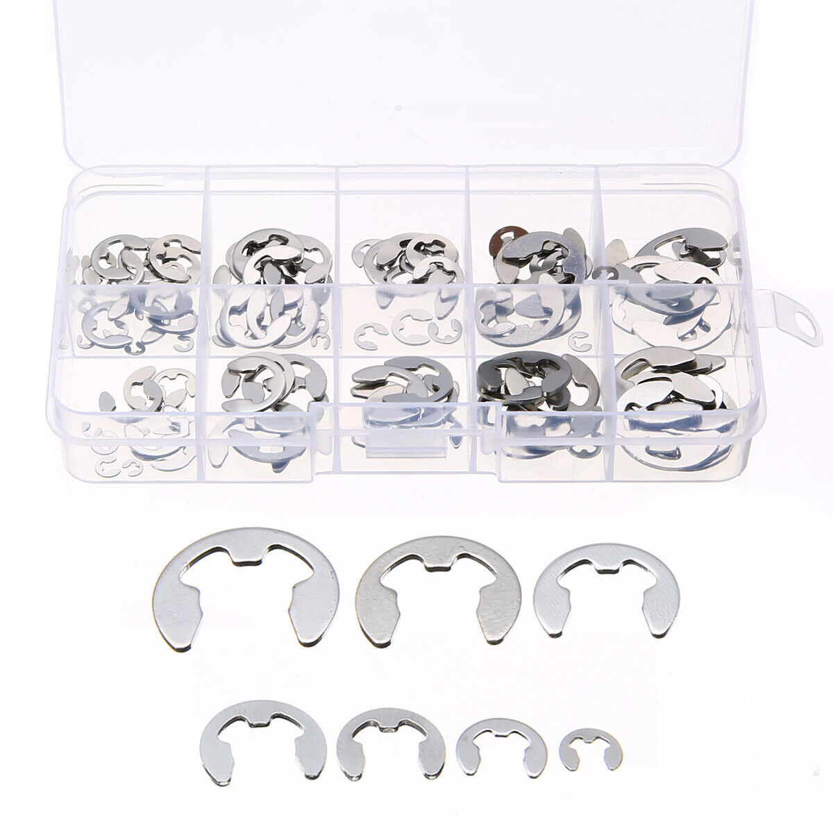 120pcs 304 Stainles Steel E-Clip Retaining Circlip Assortment Kit 1.5mm - 10mm