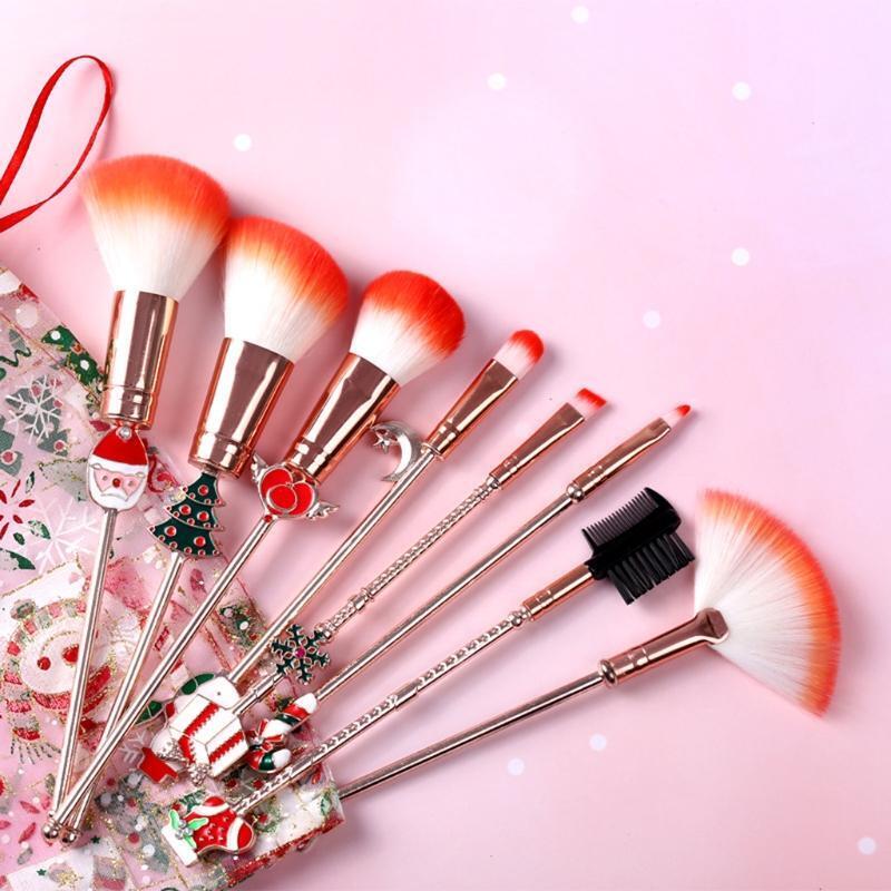 8pcs Christmas Elk Makeup Brushes Set Foundation Powder Eyeshadow Cosmetic Brush
