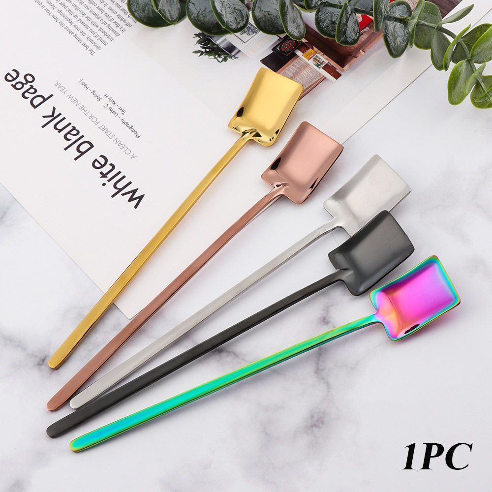 Flatware Long Handle Square Shovel Stainless Steel Coffee Spoon Stirring Scoop