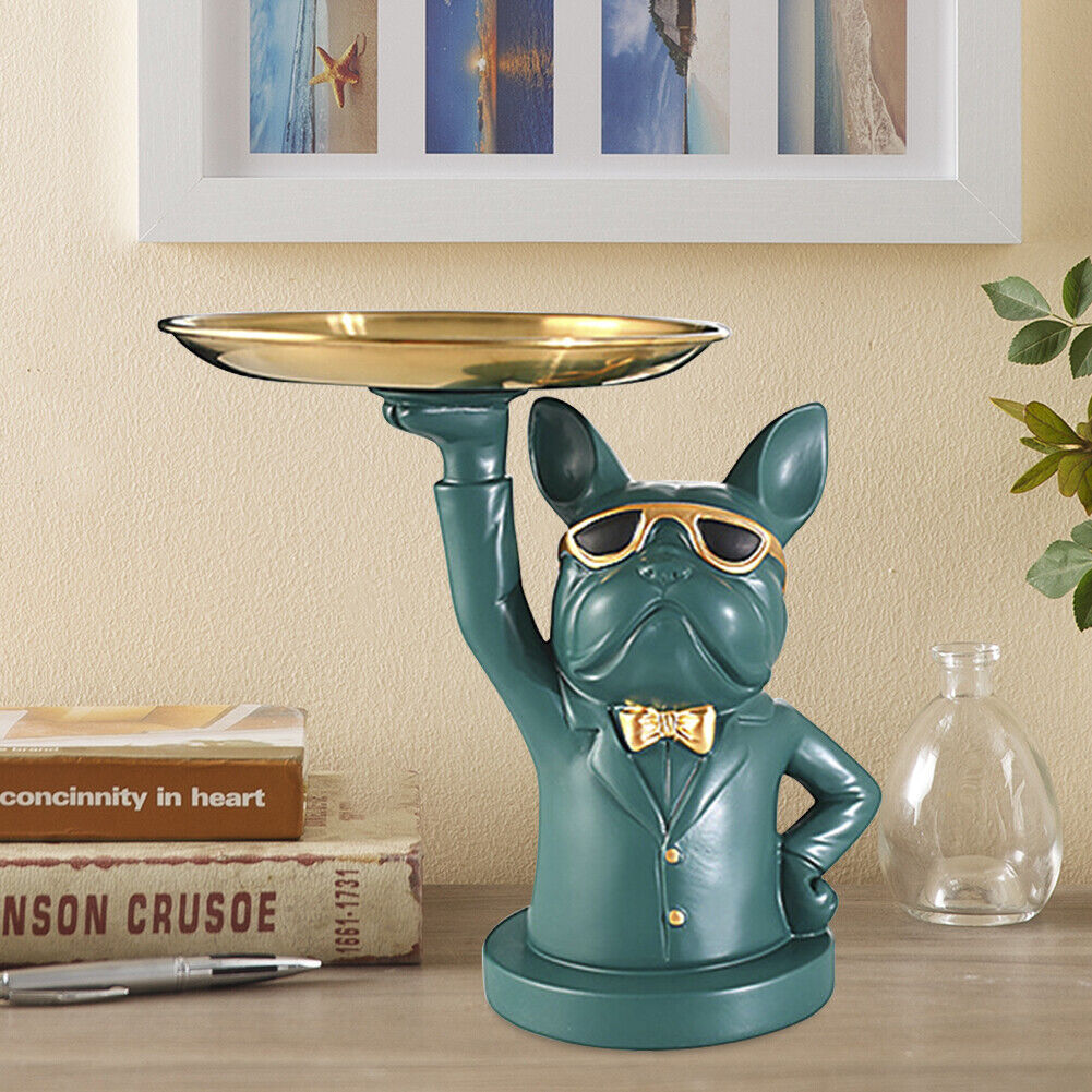 Nordic Luxury Bulldog Storage Statue Fruit Candy Tray Sculpture (Green)