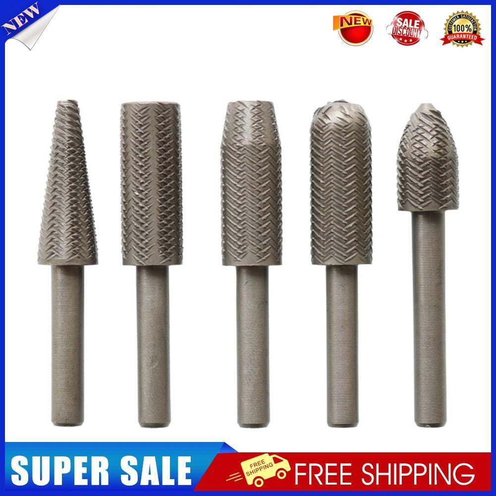 5pcs Woodworking Rotary Steel File Rasp Wood Drill Bits Kit Burrs 6mm Shank