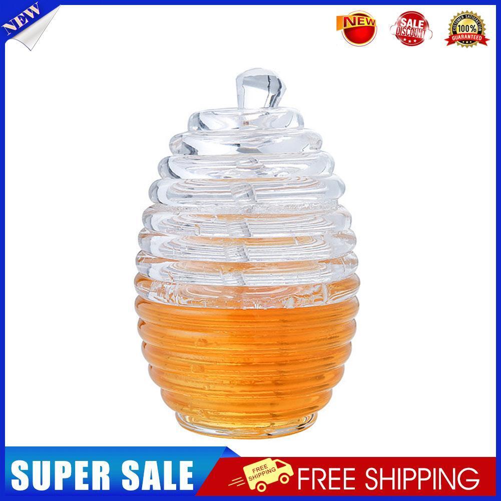 Bee Honey Jar with Stirring Rod Honey Juice Jam Jar Drizzler Dispenser Tool