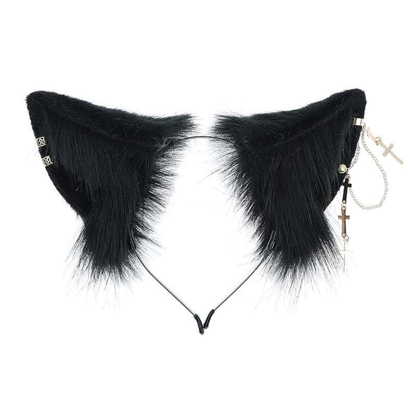 Fashion Cat Ears Hairhoop with Earrings Hanging Chain Girl Anime Hair Accessory