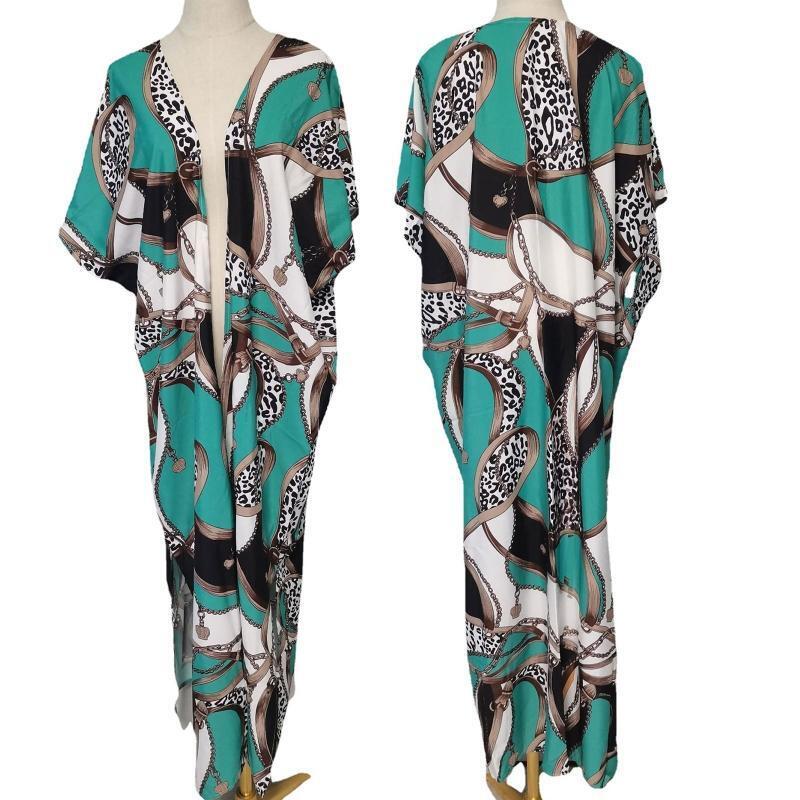 Women's Clothing Printing Long Swimsuit Cover Ups Summer Plus Size High Split