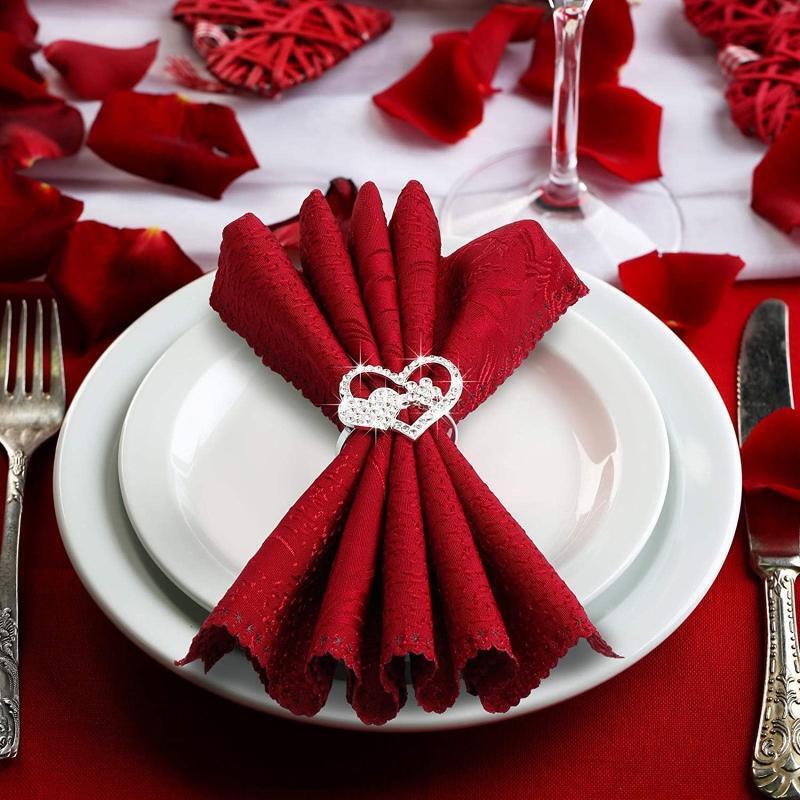 Set of 12 Valentine Napkin Ring Holders Heart Love Napkin Buckles for Wedding