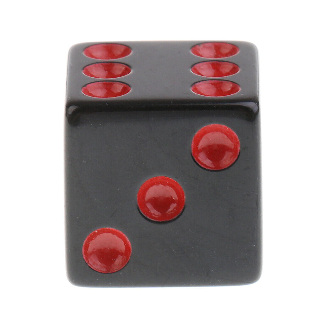 Set of 10 Acrylic Six Sided Square Opaque D6 16mm  Die Black w/ Red