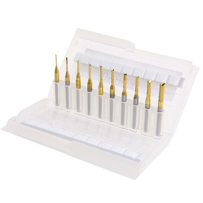 10Pcs 1/8'' 0.8-3.175mm PCB Drill Bit Engraving Cutter Rotary CNC End Mill Set