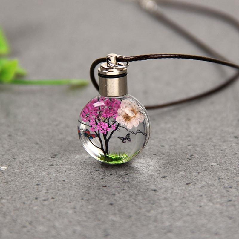Pressed Natural Flower Pendant Rope Necklace Chain Luminous Jewelry for Women