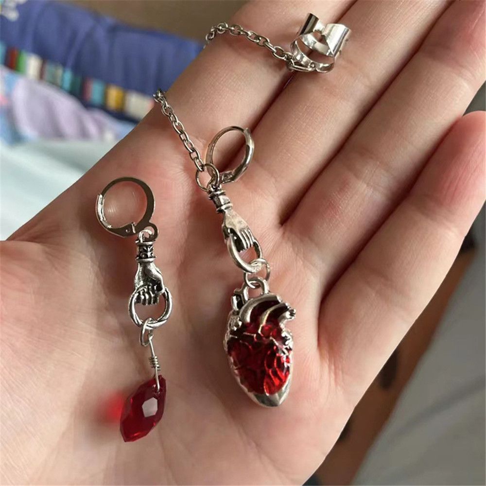 Witchy Asymmetrical Cuff Earrings The Beating Heart Jewelry Gift Chain Ear Clip