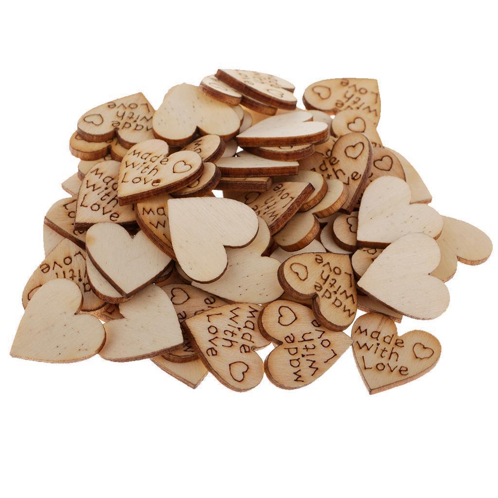 100 Pieces Engraved Wood Love Heart Wooden Embellishment DIY Wedding Craft