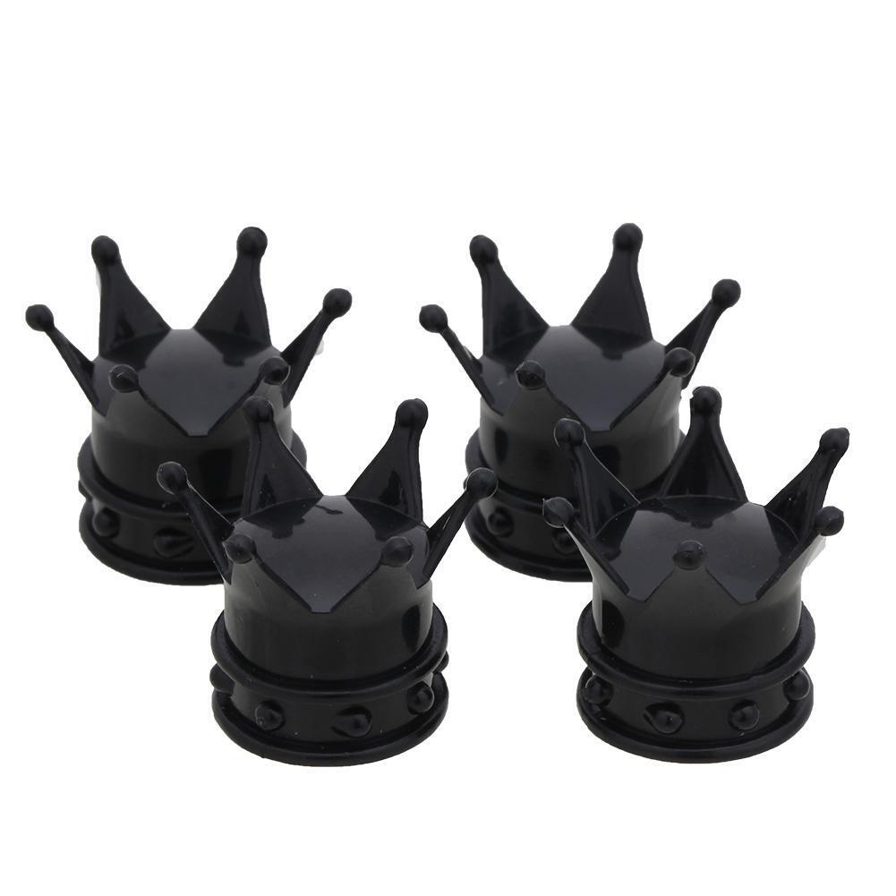 4pcs Universal Crown Style Car Tire Air Valve Stem Caps Dust Covers (Black)