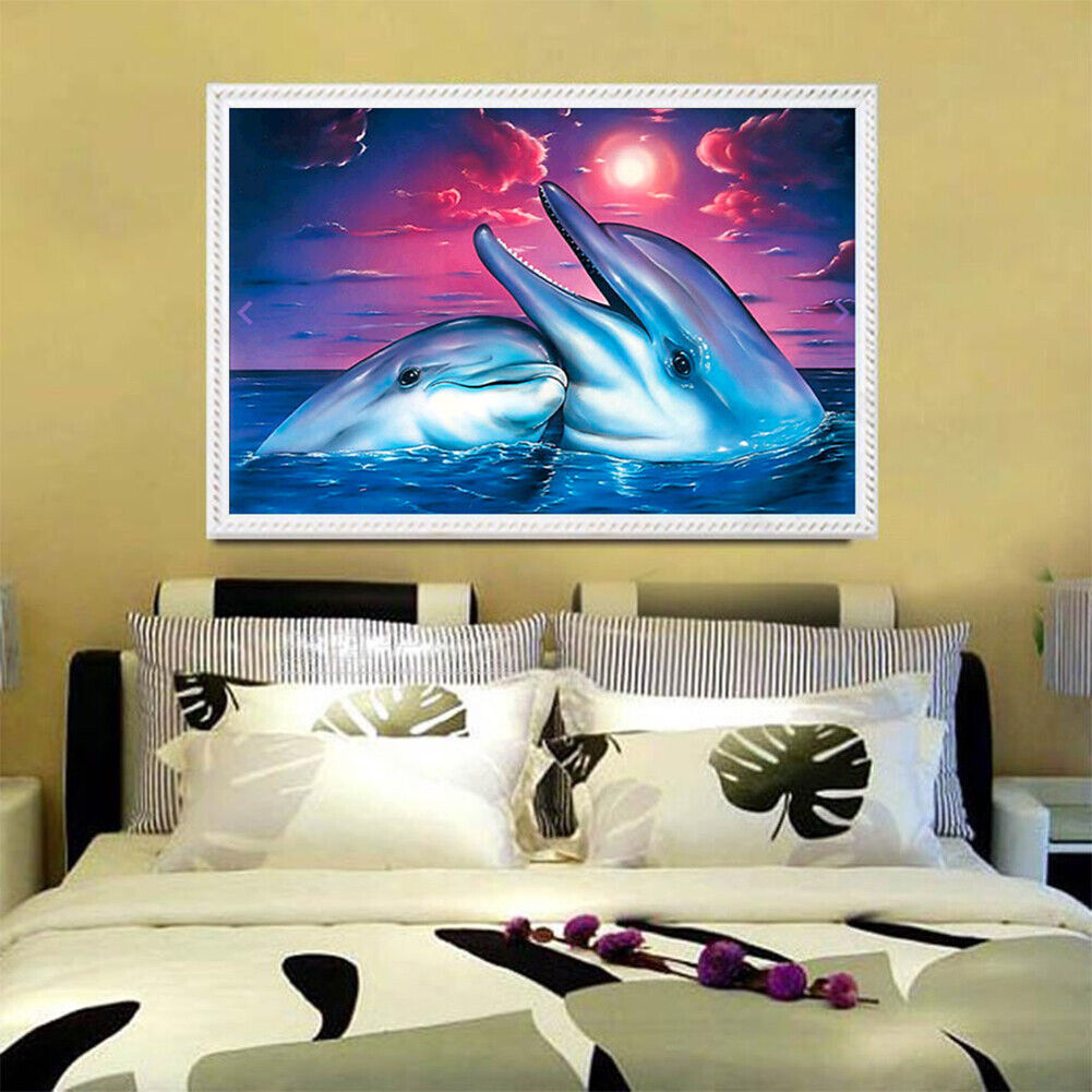 5D Two Dolphins Diamond Painting Embroidery DIY Cross Stitch Home Decor