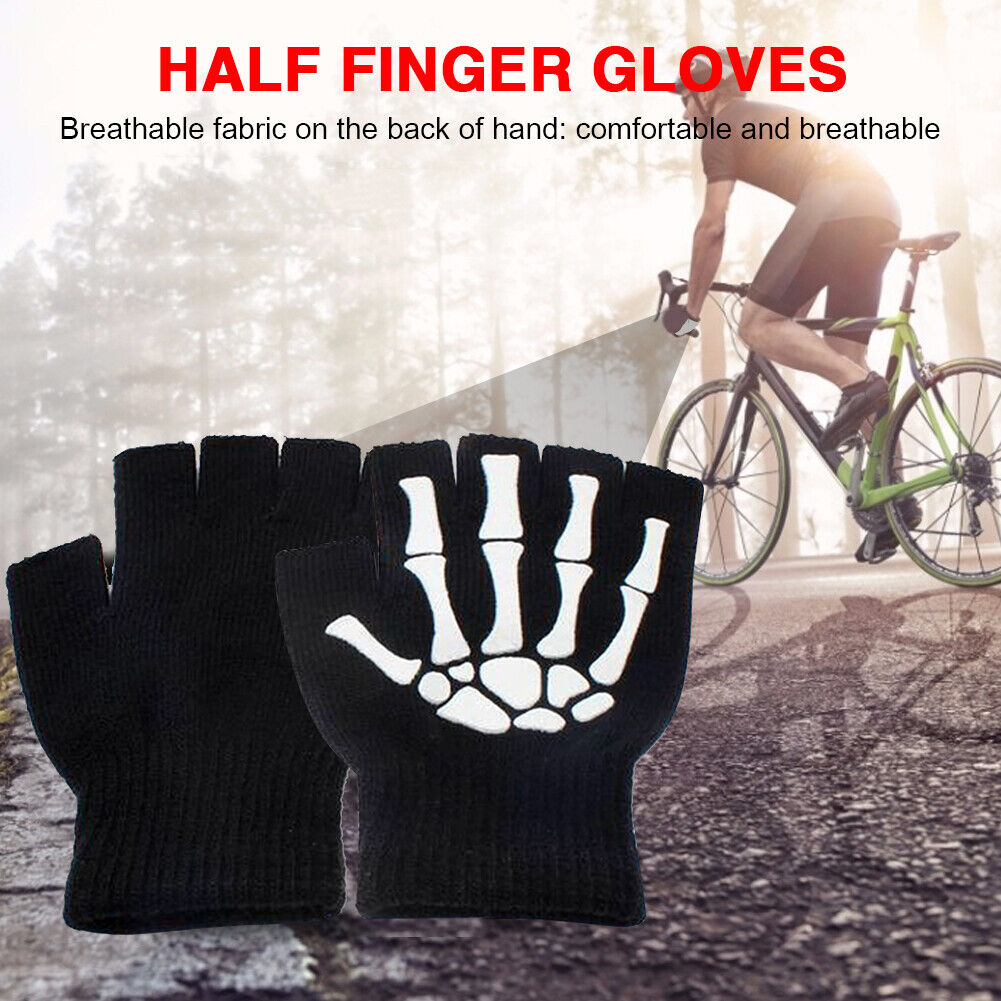 Knitting Gloves Women Men Half Finger Skeleton Cycling Mittens Hand Warmer