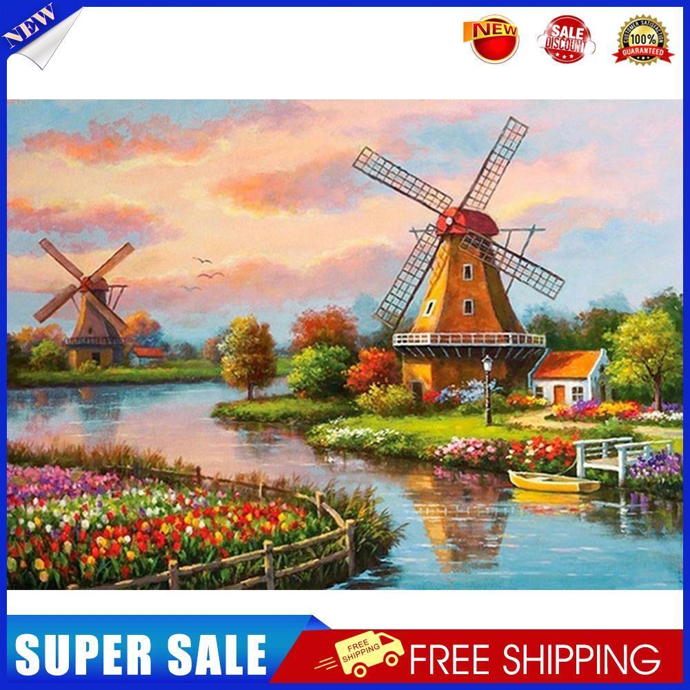 Windmill Landscape 5D DIY Full Drill Diamond Painting Rhinestone Artwork
