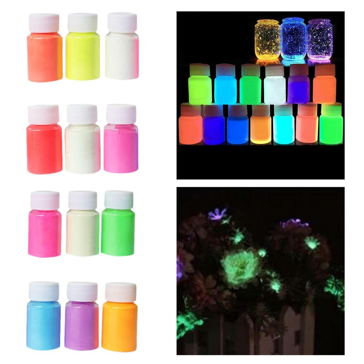 12 Colors Glow in The Dark Pigment Powder, Luminous Powder Non-Toxic Skin Safe