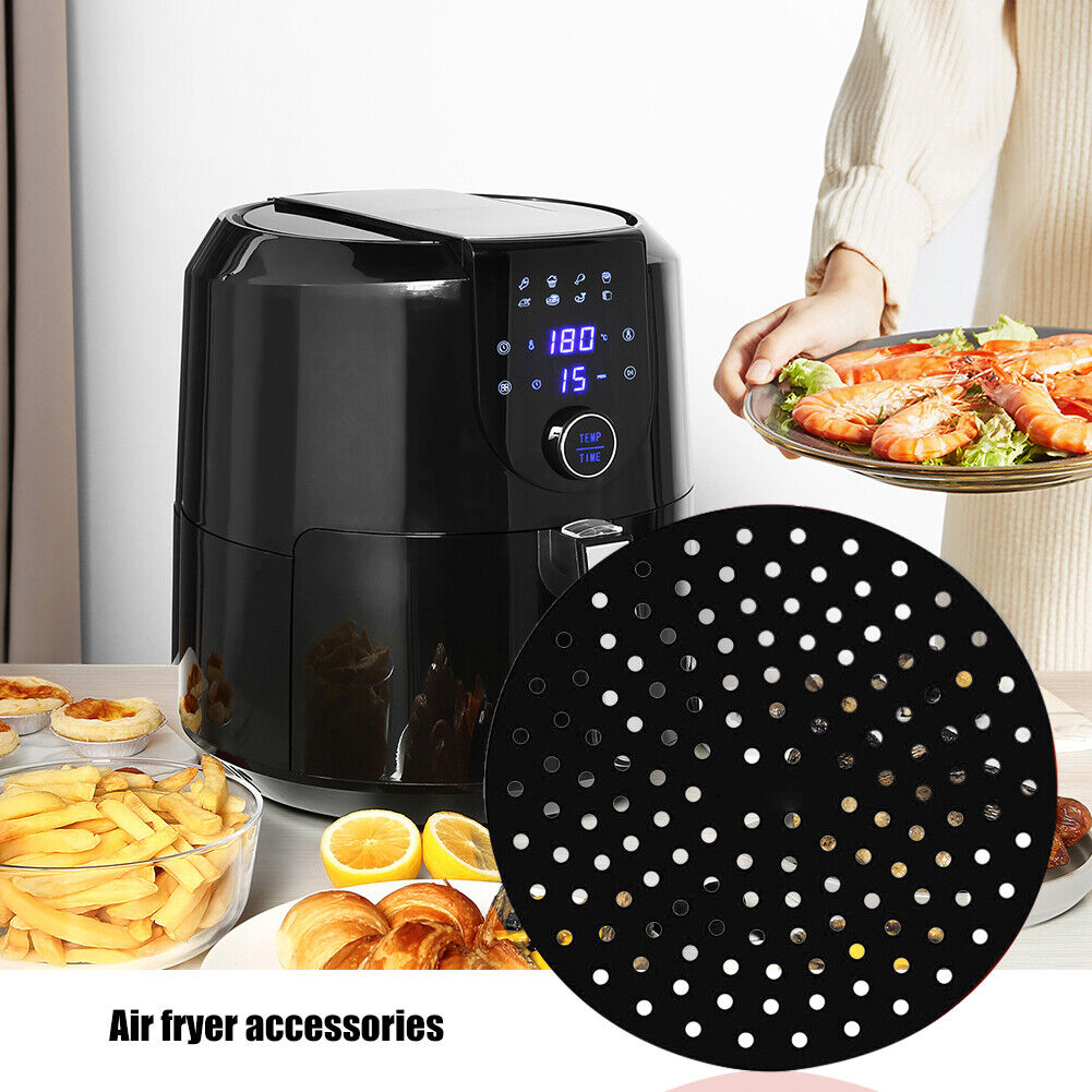 Air Fryer Liner Pad Silicone Baking Anti Slip Steamers Mats (Black 9in)