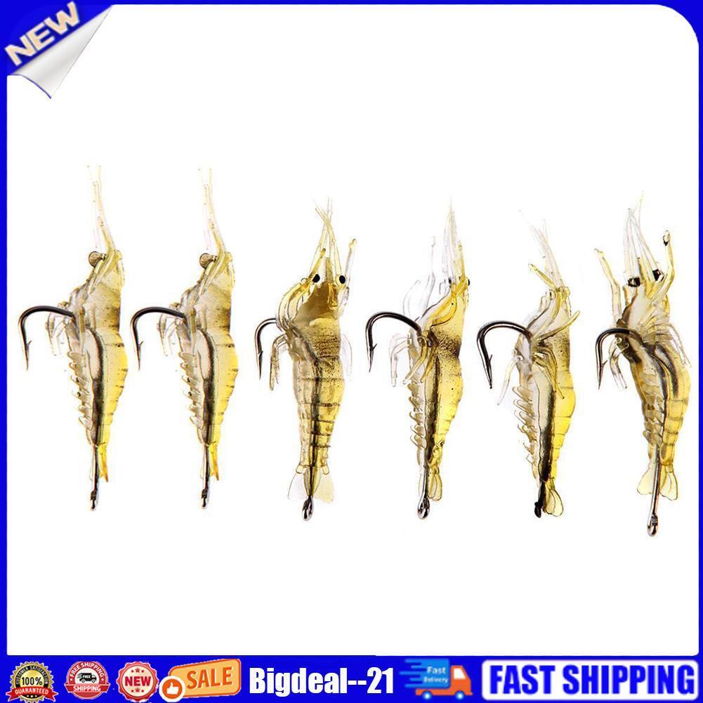 6pcs Shrimp Fishing Simulation Soft Prawn Lure Hook Tackle Bait Lures