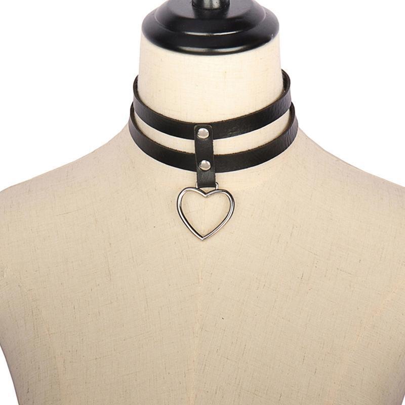Adjustable Gothic Leather Choker Collar Layered Pu Heart Punk Choker Necklace