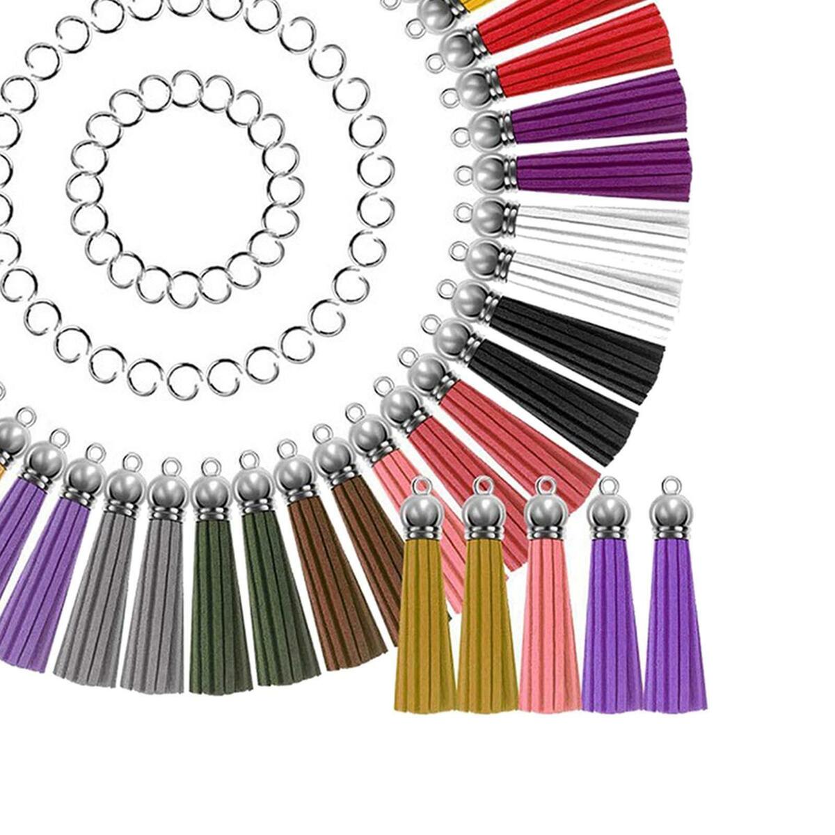 50Pcs Colored 1.5 Inch Leather Keychain Tassels Bulk Fringe DIY Crafting