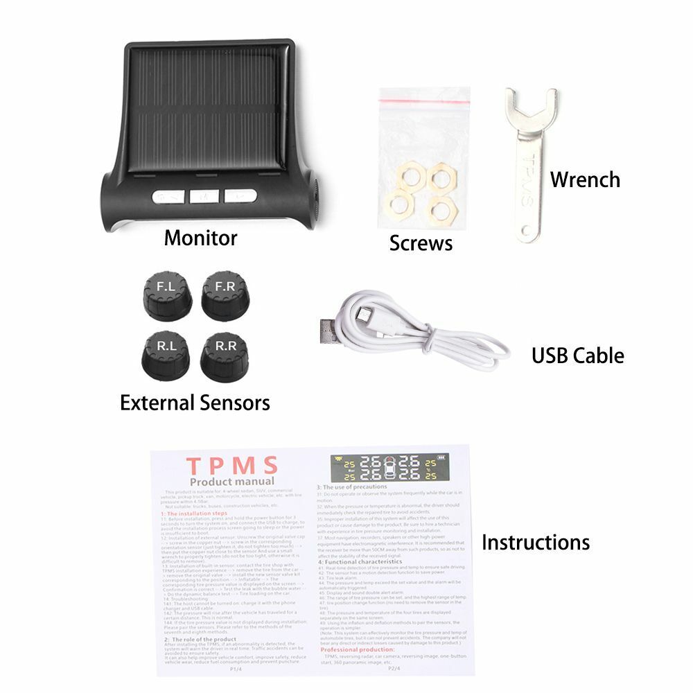 Pressure Monitoring System Tire Safety Monitor Solar and USB Charge Wireless
