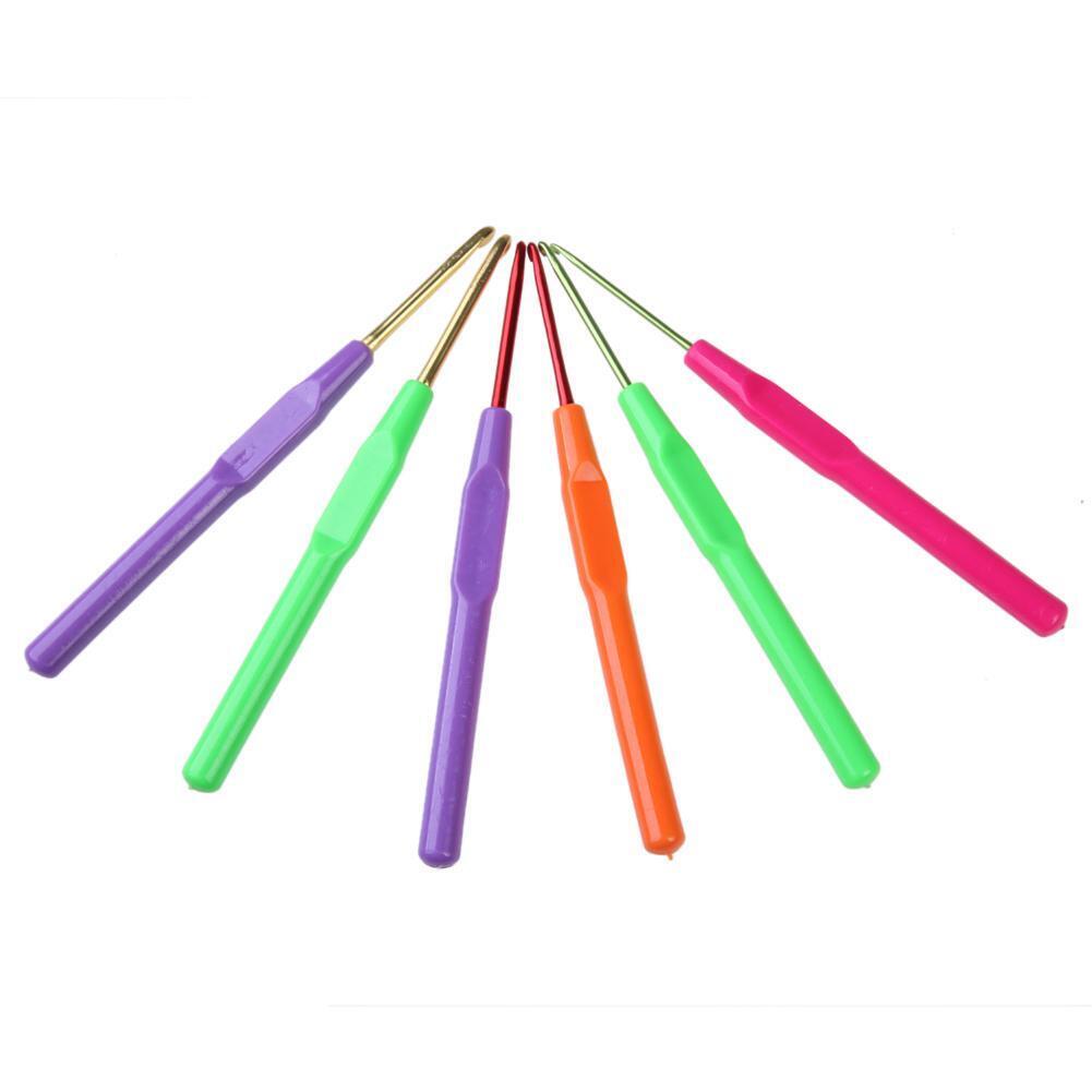 6pcs Aluminum Plastic Handle Knitting Needle Set Crochet Hook Weave Yarn