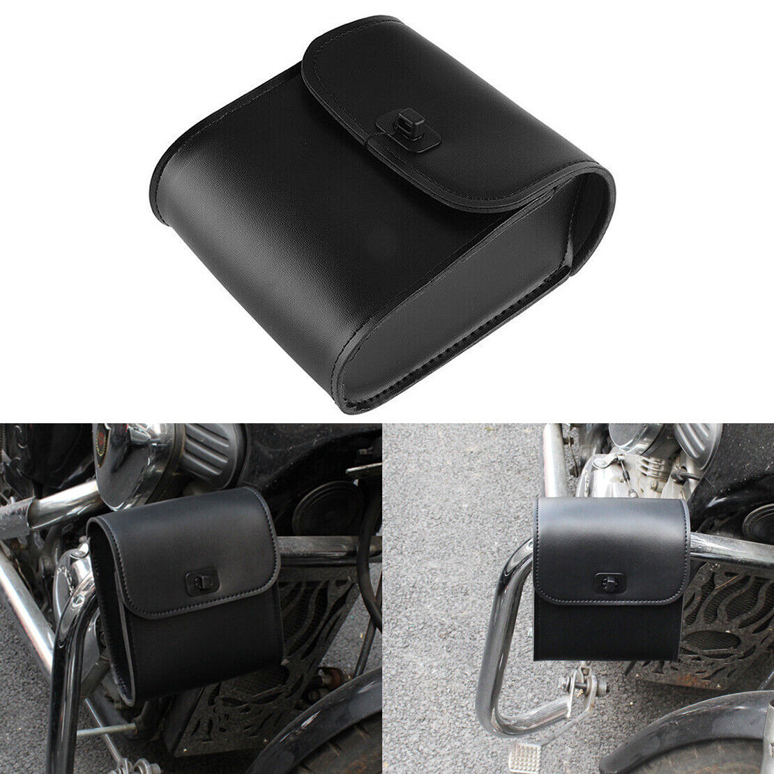 Hot Motorcycle Bike Tool Bag Fork Handlebar Saddlebag PU Leather Storage Pouch