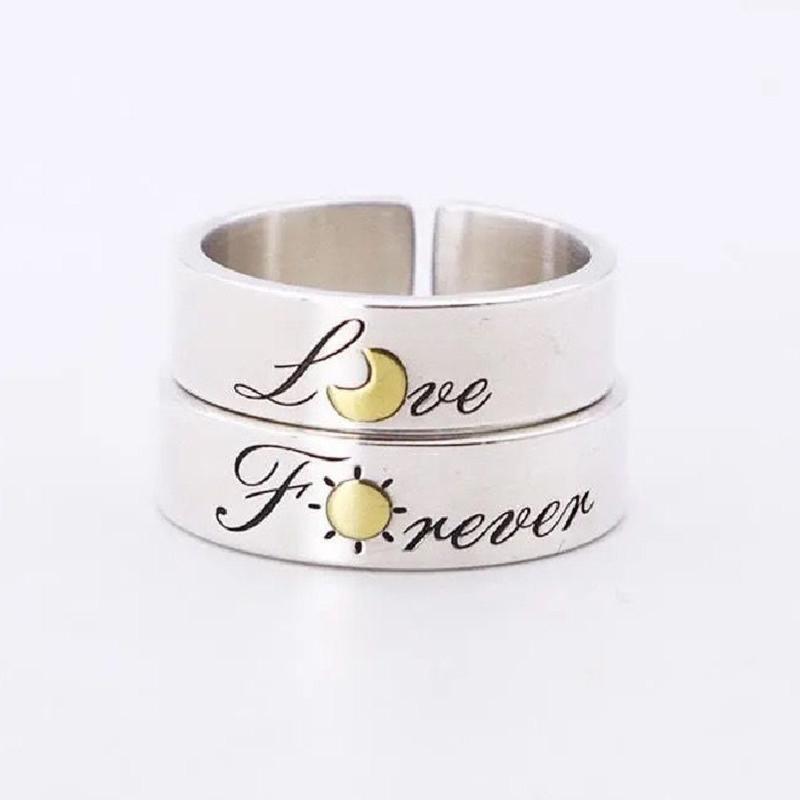 2Pieces Lover Forever Promise Matching Relationship Open Ring Valentine's Day