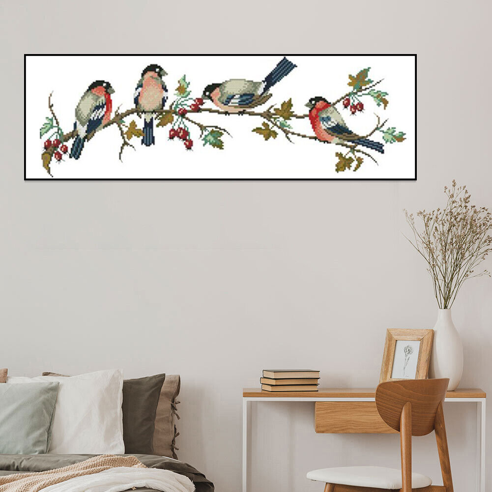 11CT Full Cross Stitch Bullfinch Stamped DIY Animal Printed Wall Art Crafts