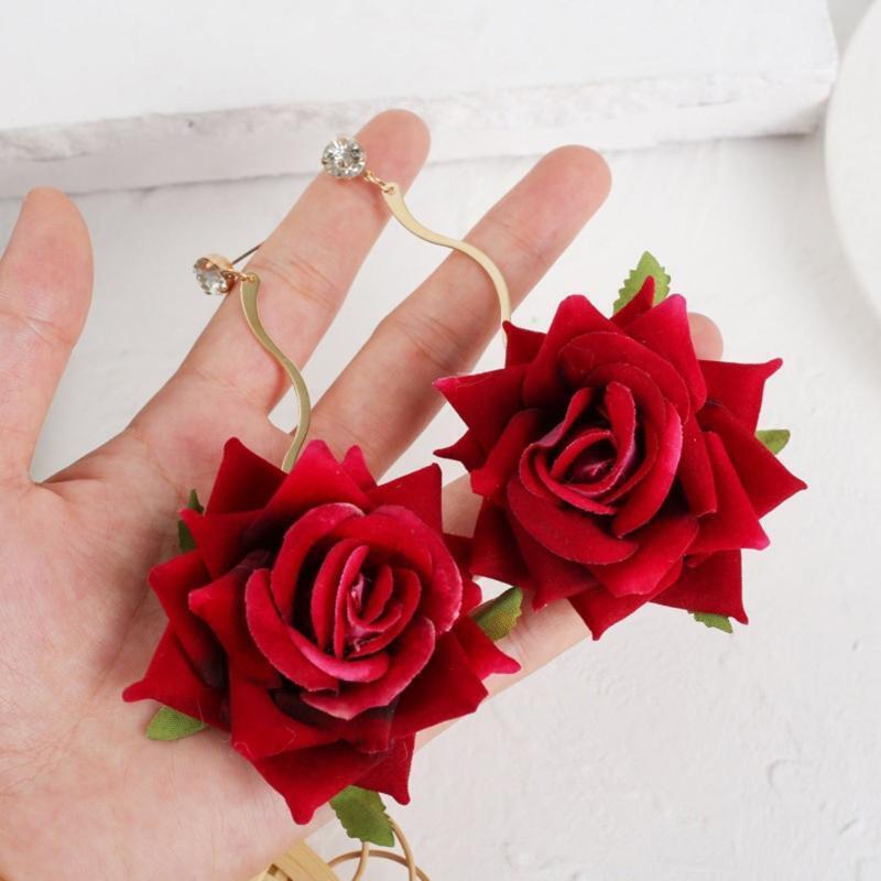 Exaggerated Simulated Handmade Rose Flower Earring Dangling Earring for Girl