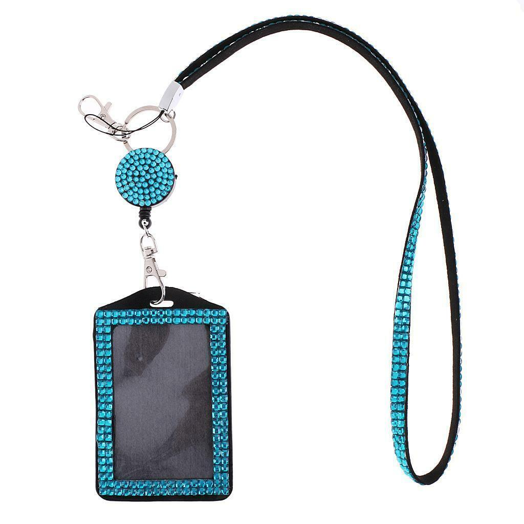 2x Rhinestone ID Badge Card Holder Vertical Clip  Necklace Case