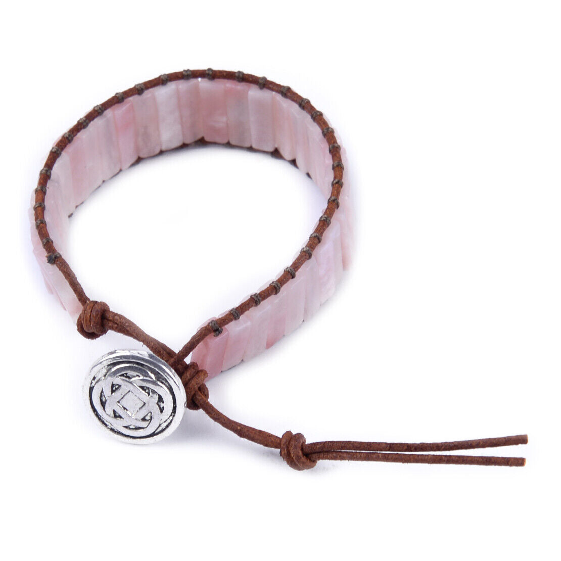 Handmade Leather Wrap Pink Opal Stone Tube Beads Bracelet fit for Women Girls Ly