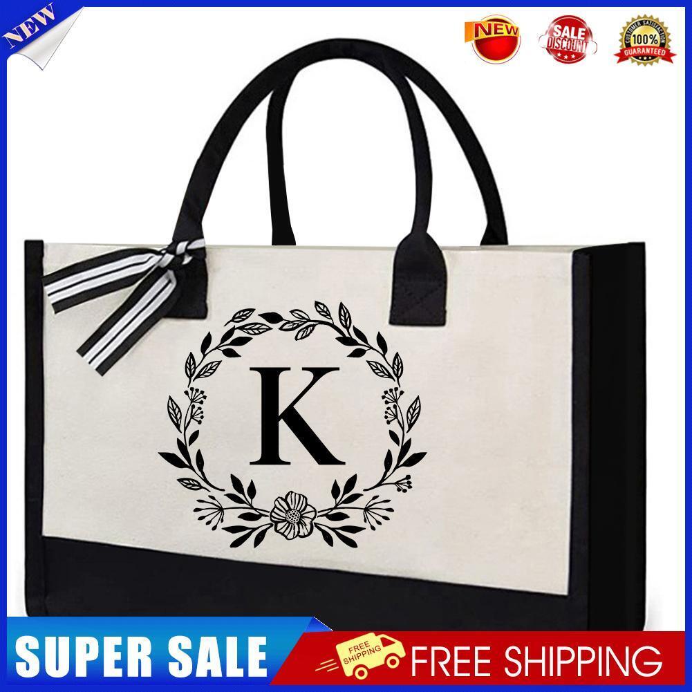 Letter Canvas Bag Women Hit Color Simple Shoulder Shopping Tote Handbag (K)