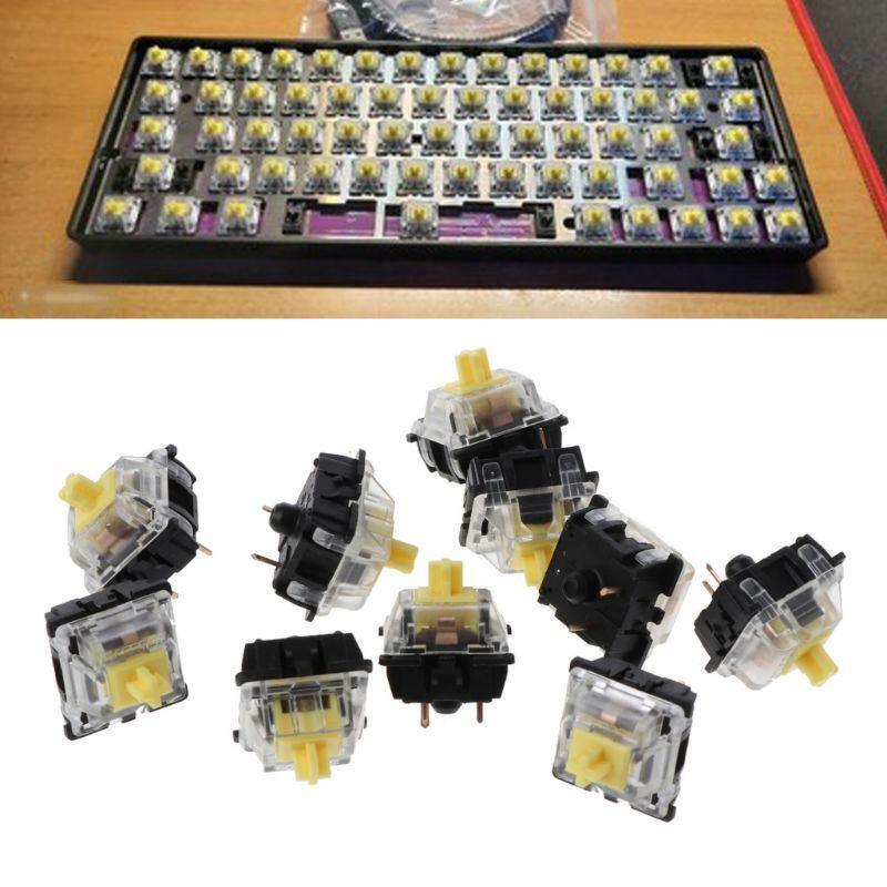 10Pcs Mechanical Keyboard Gateron MX 3 Pin Yellow Switch Transparent Case