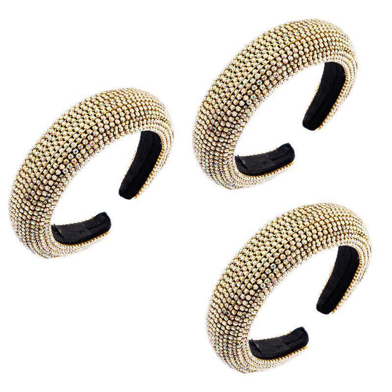Baroque Sponge Padded Hair Hoop Colorful Rhinestone Metal Chain Jewelry Bandana