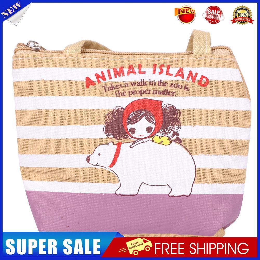 Woman Zipper Canvas Coin Purse Handbag Tote Pocket Money Bag (Polar Bear)