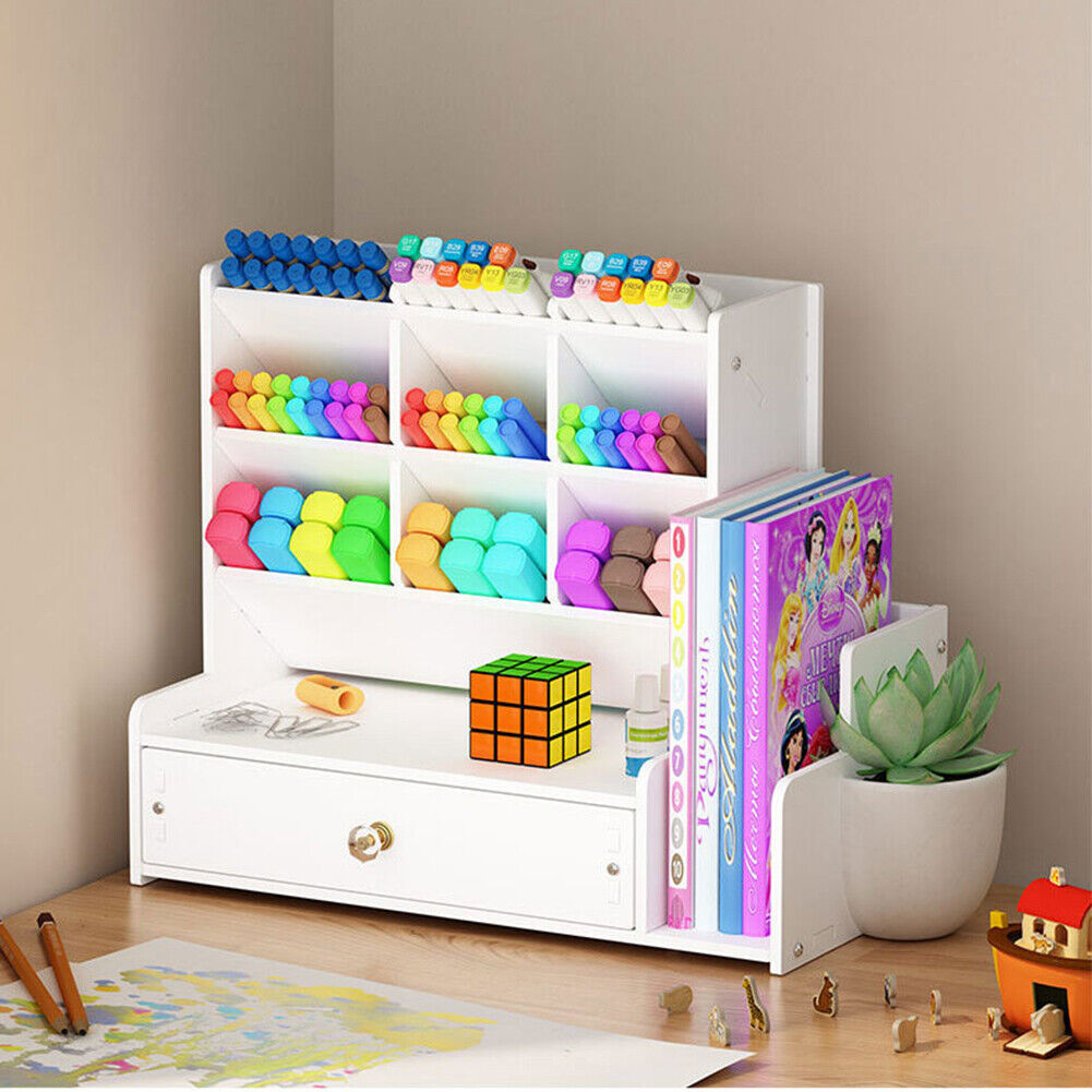 Inclined Wooden Pen Holder Fashion Desktop Office Storage Box with Drawer
