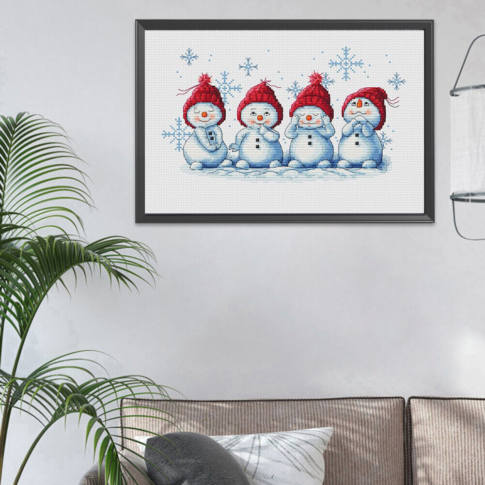 11CT Stamped Snowman Cross Stitch Kits Ecological Cotton Thread Needlework