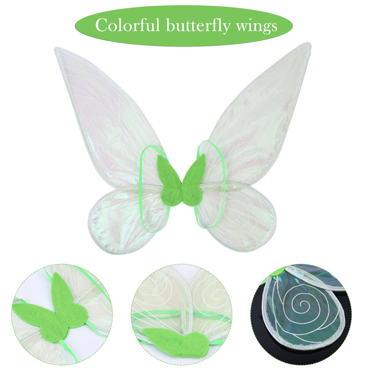 Kids Girls Fairy Wings Anti-fade Glitter Organza Princess Wing (Green)