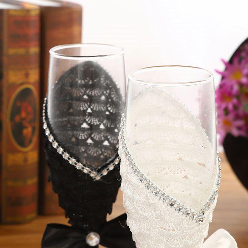 2pcs Set Wedding Glass Creative Black White Dress Crystal Wedding Champagne Glas