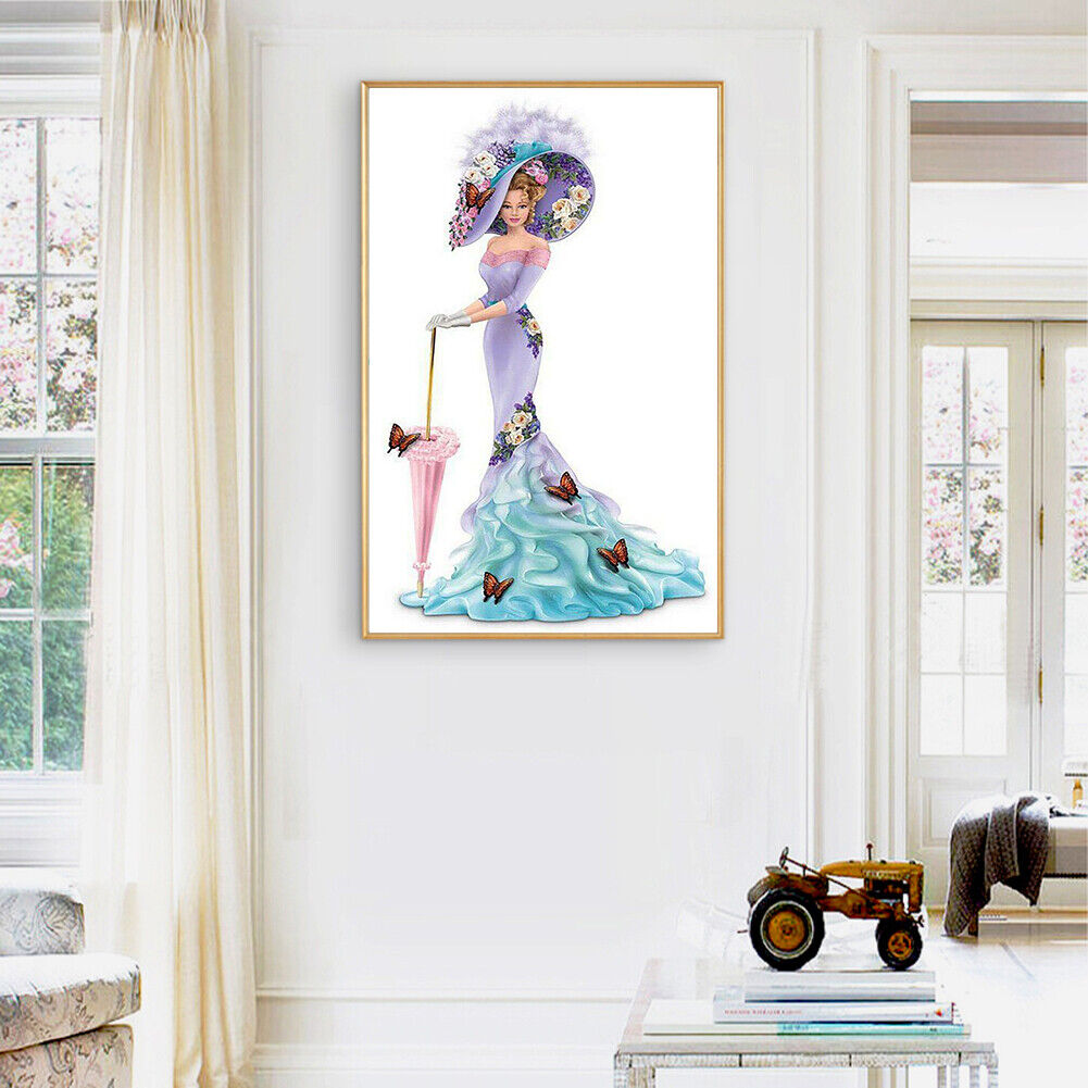 DIY Decor Purple Dress Lady Picture Full Drill Round Diamond Painting Kit