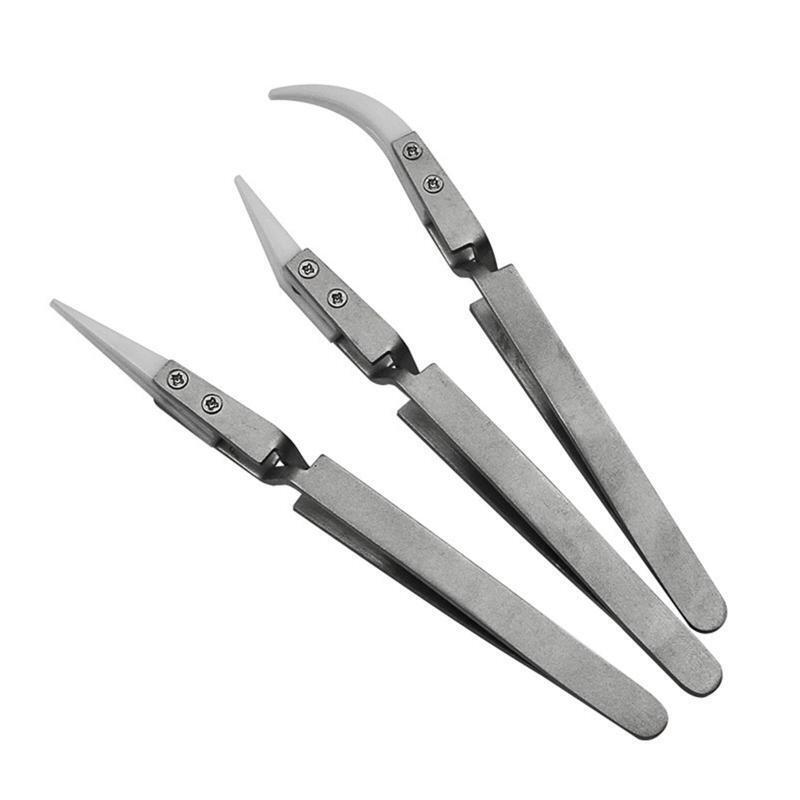 Reverse Ceramic Tweezers Pointed Curved Tips Tweezers Non-conductive Soldering