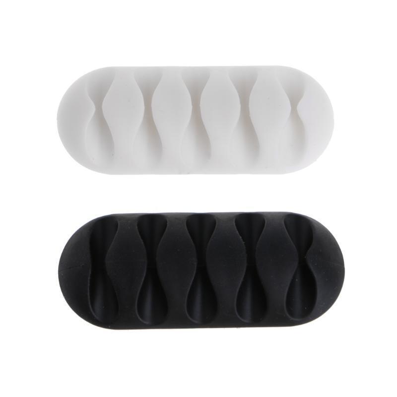 2Pcs 5-Clip Silicone Earphone Cable Winder Wire Organizer Cord Fixing Holder