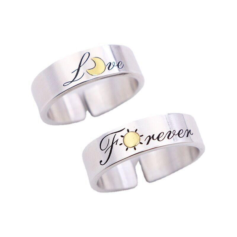 2Pieces Lover Forever Promise Matching Relationship Open Ring Valentine's Day