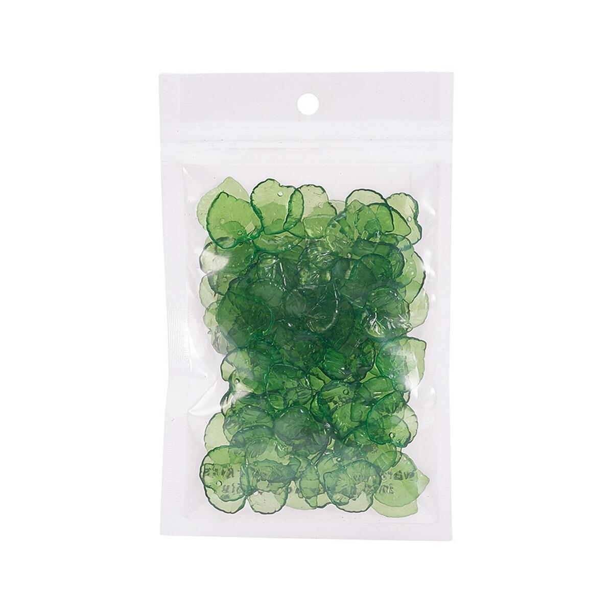 100x Green Transparent Acrylic Leaf Pendants Frosted Style Leaf Shape Bead