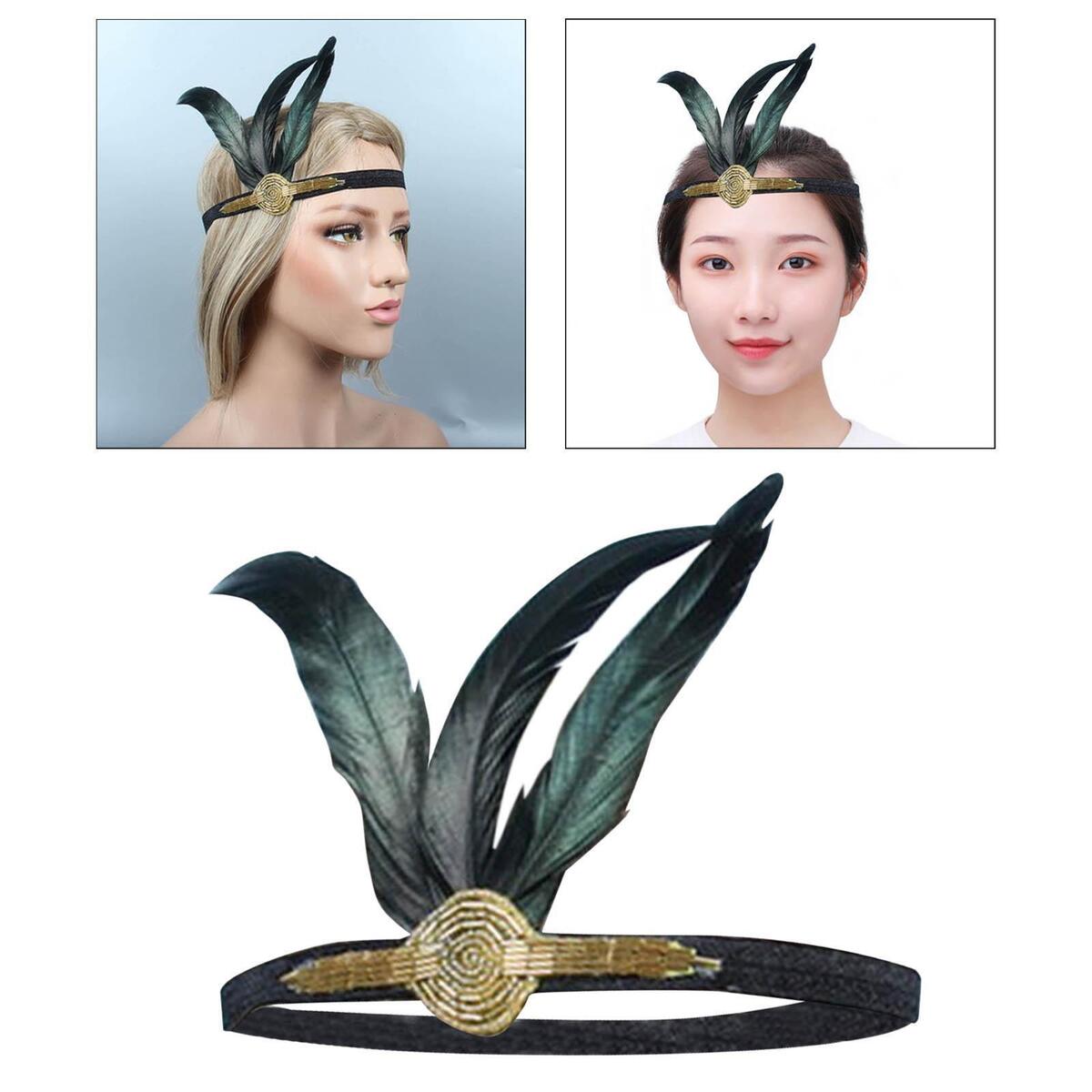 1920S Black Feather Flapper Applique Headband for Cos Play Costume One Size Fits