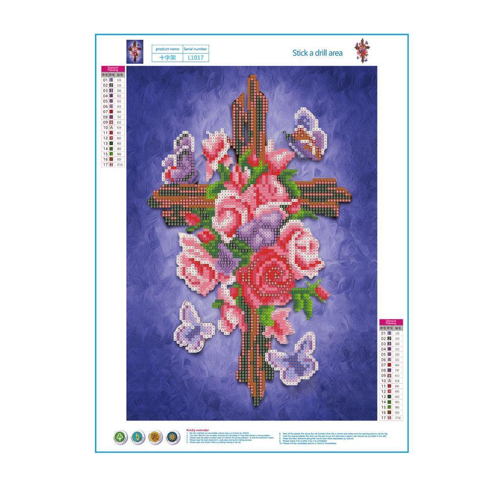 5D DIY Diamond Cross Rose Painting Home Embroidery Cross Stitch Wall Decor