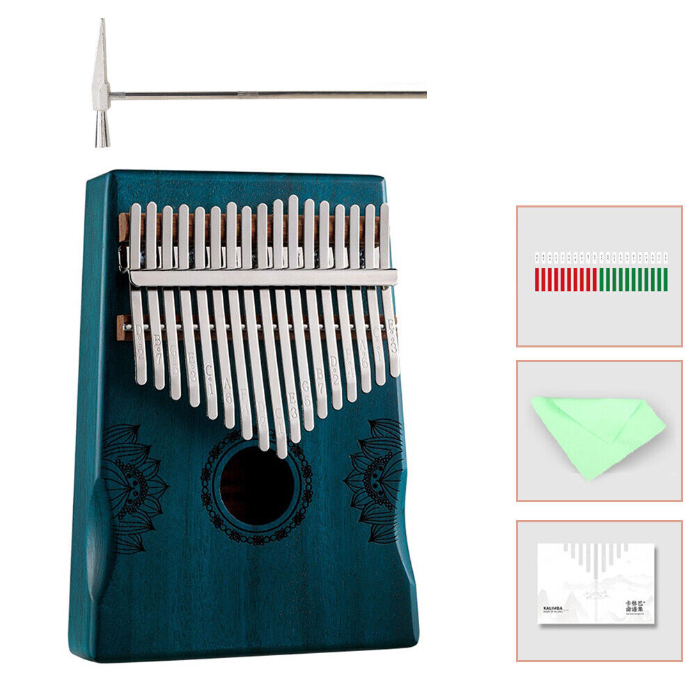 17 Key Portable Mahogany Kalimba Wooden Thumb Piano with Armrests (Blue)