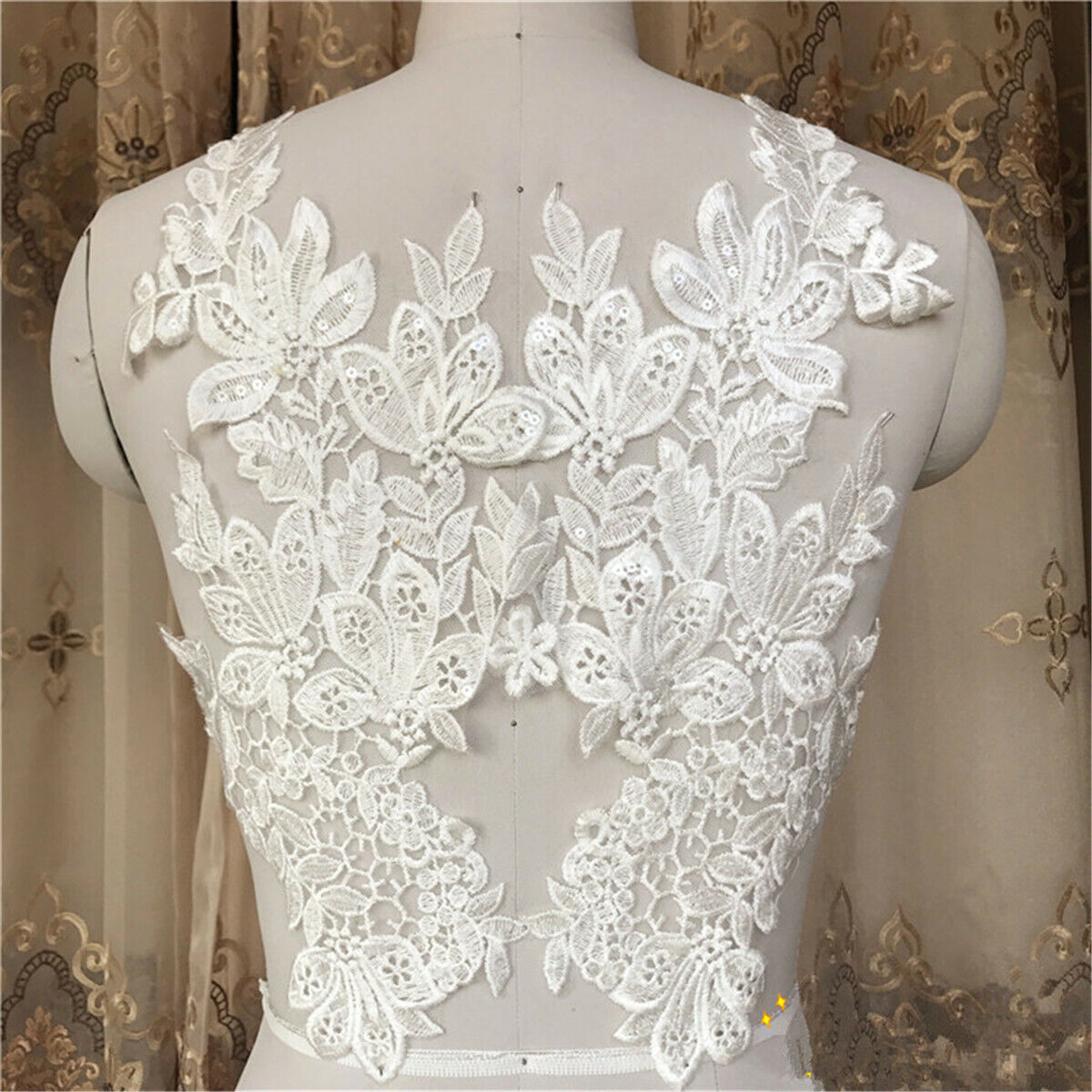 1Pair Flower Lace Applique Trim Embroidery Sewing Motif DIY Wedding Bridal Craft