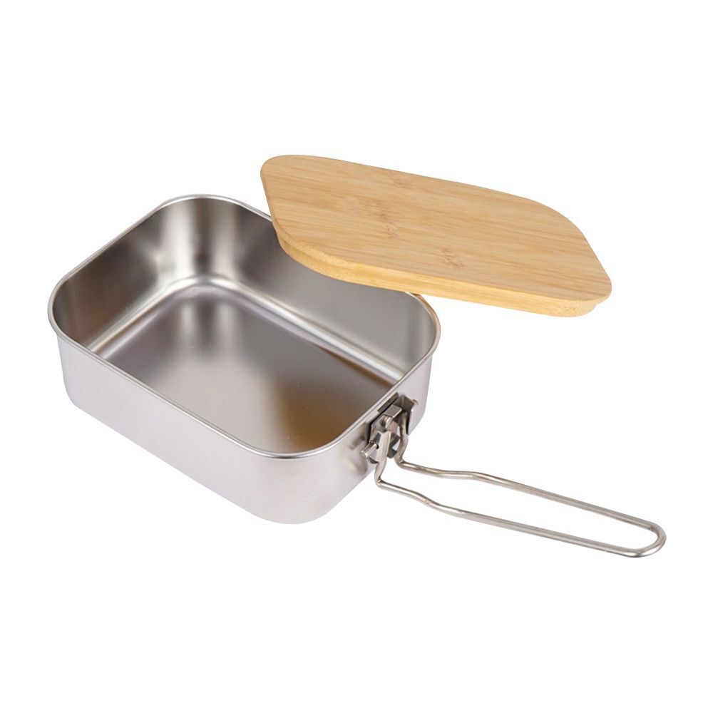 Portable Stainless Steel Lunch Box Wooden Cover Food Container Storage Box