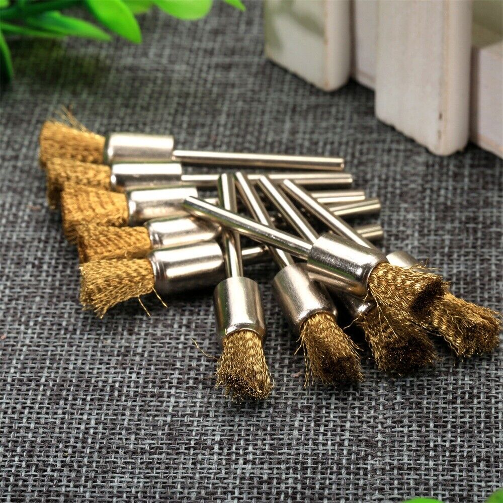10Pcs 8mm Pen Brass Wire Brushes Cleaning Polishing Grinder Power Rotary Tool